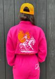 "HARD TO BREAK" QUARTER ZIP CROP in FUSCHIA