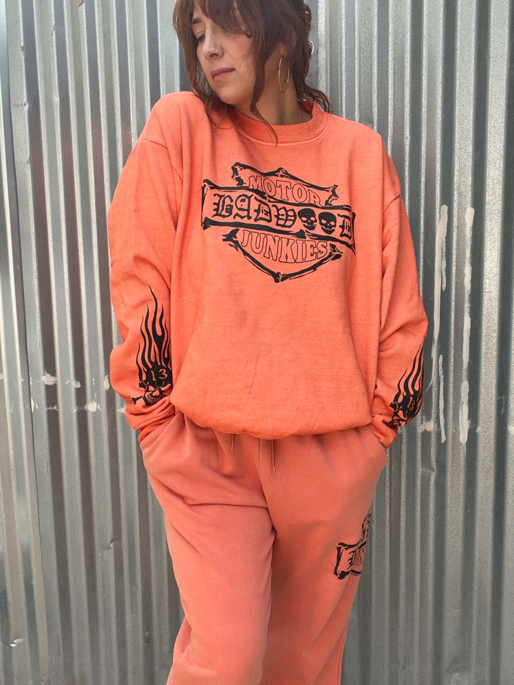 "MOTOR JUNKIES" CREWNECK in VINTAGE ORANGE
