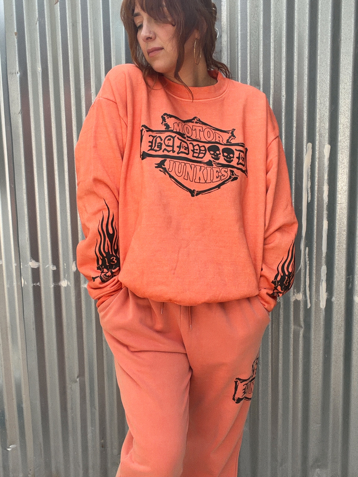 "MOTOR JUNKIES" CREWNECK in VINTAGE ORANGE