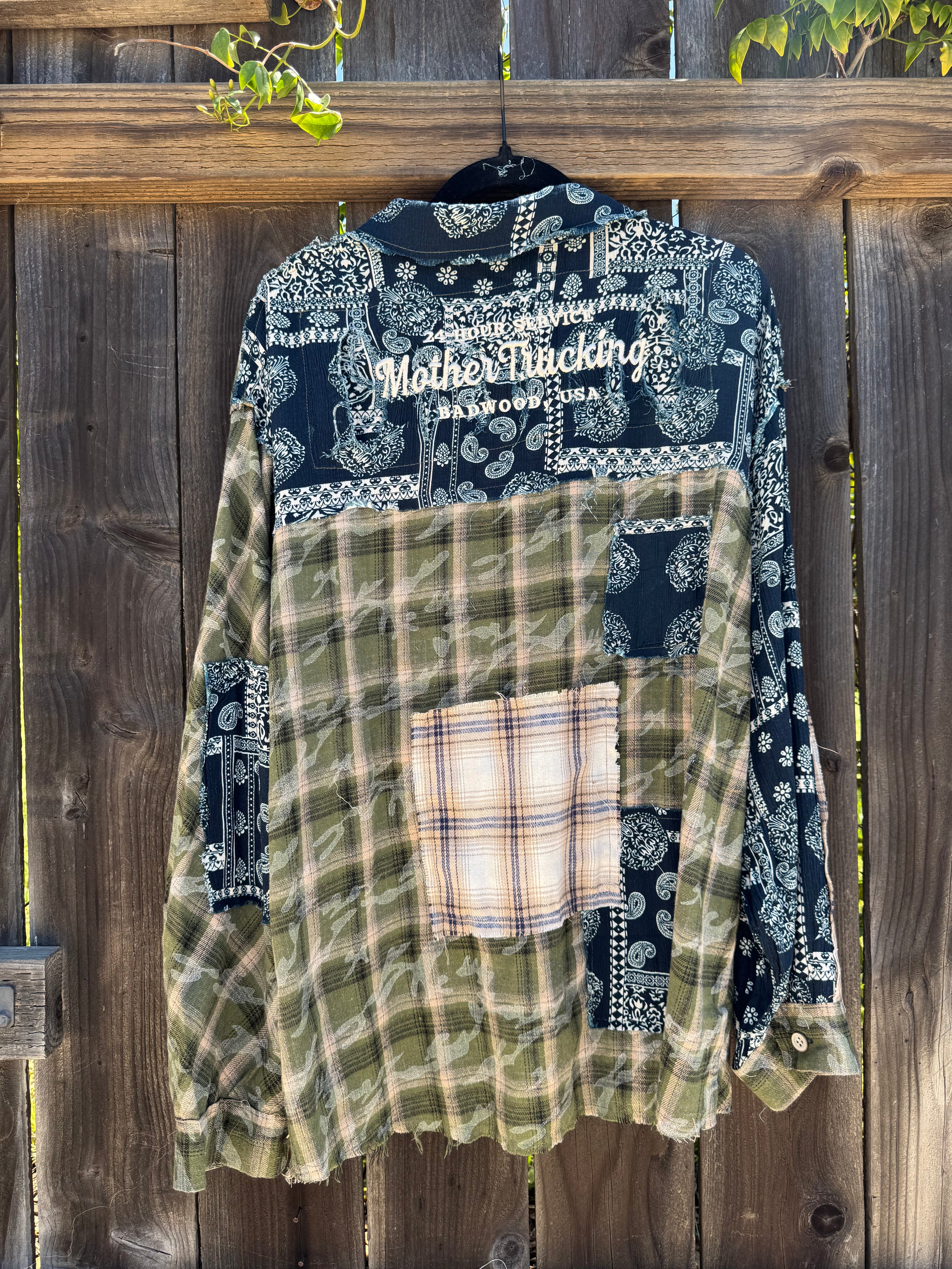 "MOTHERTRUCKING" Flannel in OLIVE