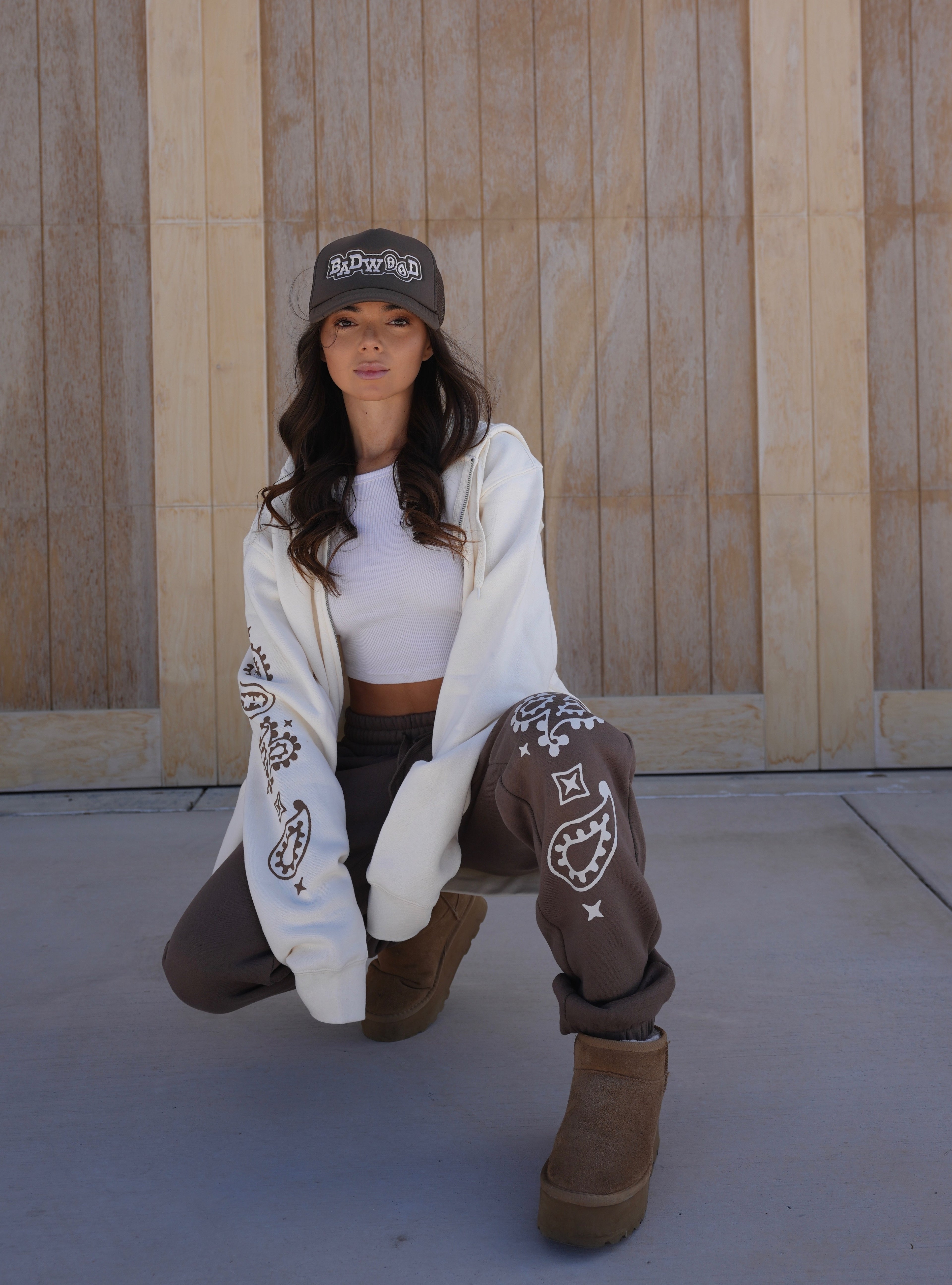 "PAISLEY" UNISEX ZIP HOODIE in BONE