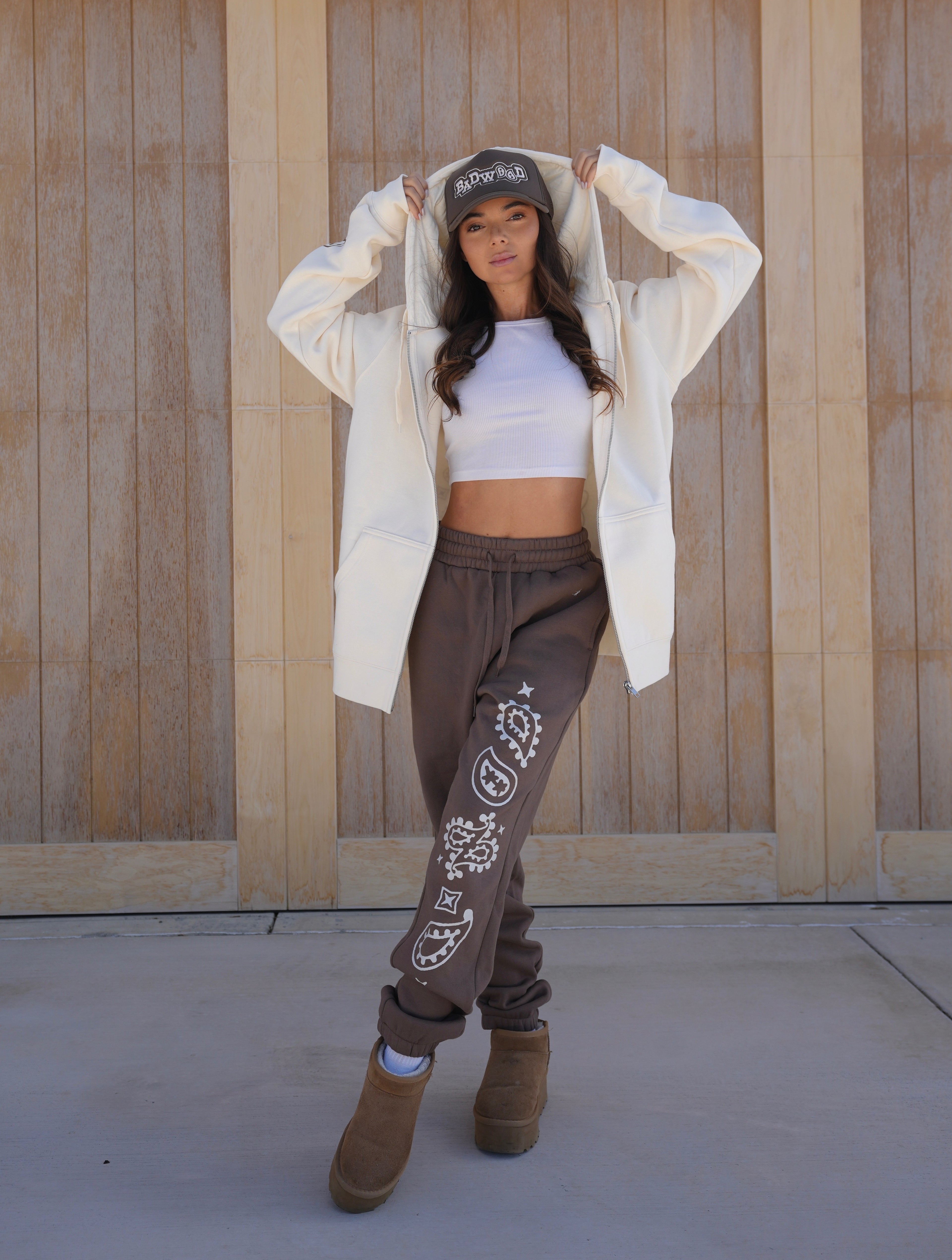 "PAISLEY" UNISEX ZIP HOODIE in BONE