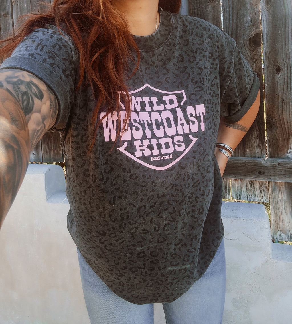 "WILD WEST COAST KIDS" Tee in BLACK LEOPARD