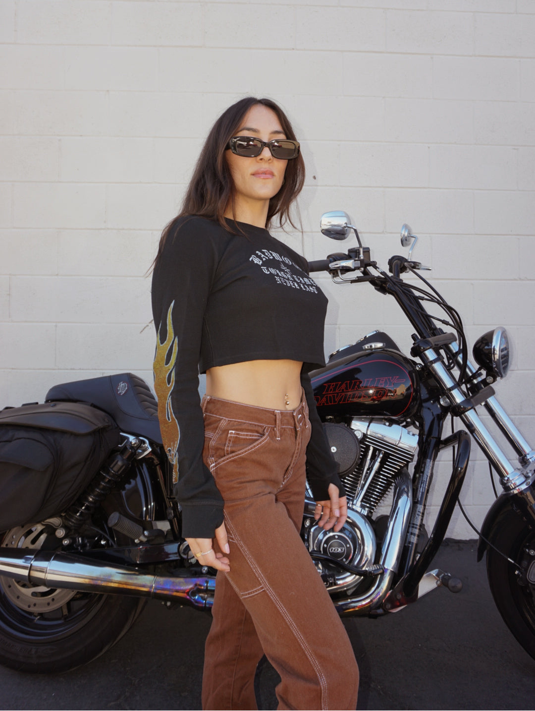 "TOUGH TIMES" Waffle Knit CROPPED Thermal