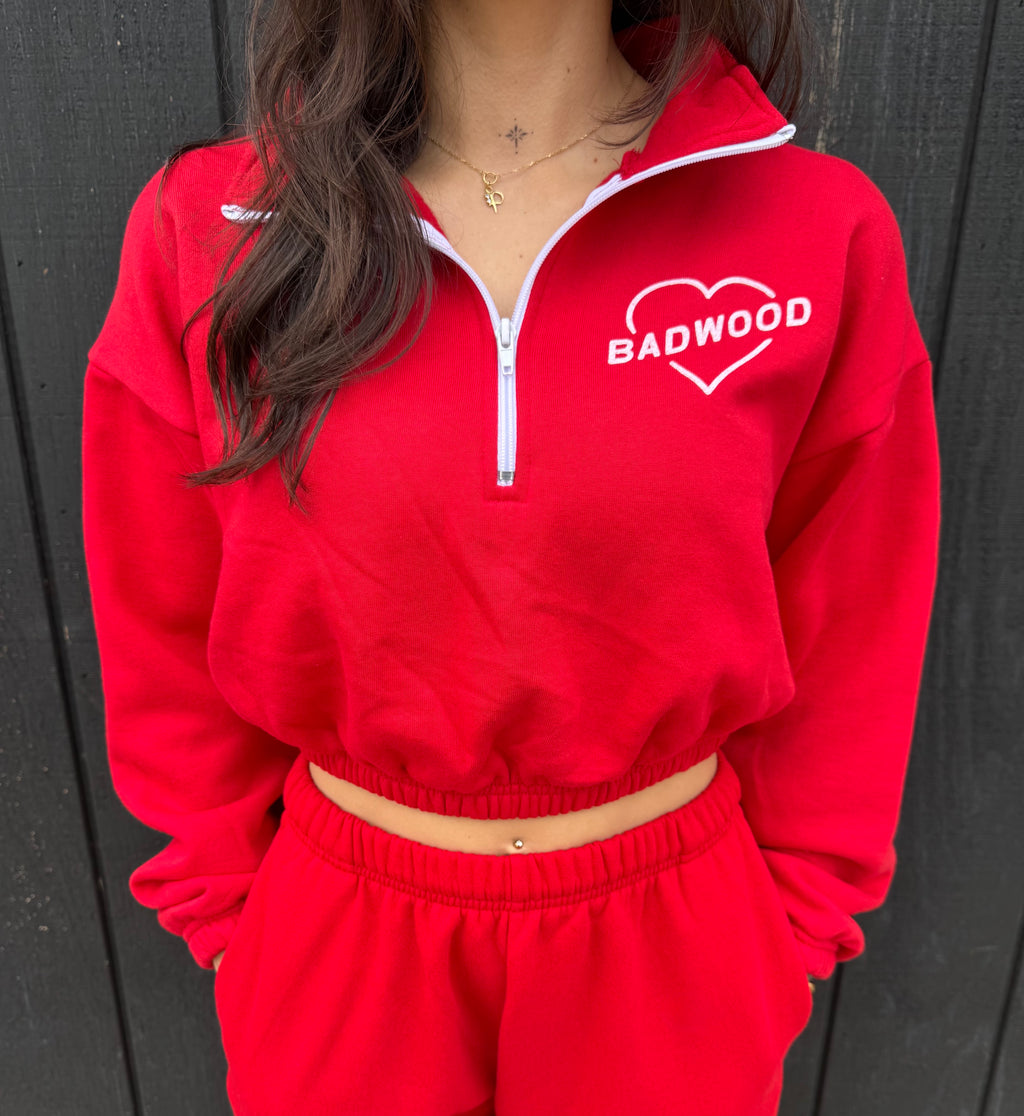 "HARD TO BREAK" QUARTER ZIP CROP in RED