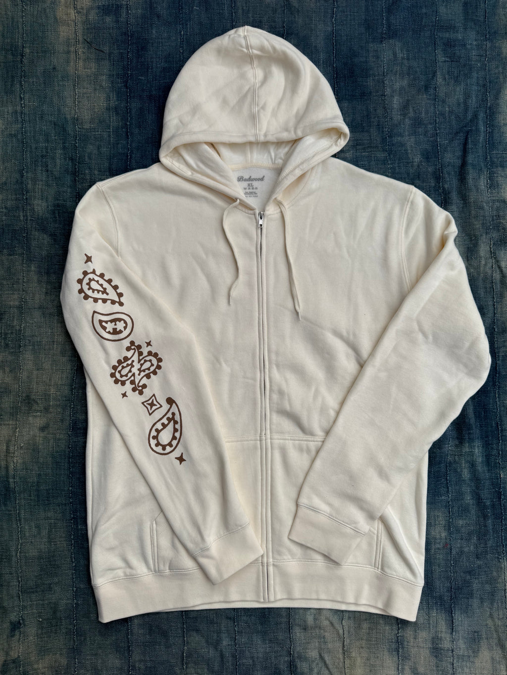 "PAISLEY" UNISEX ZIP HOODIE in BONE