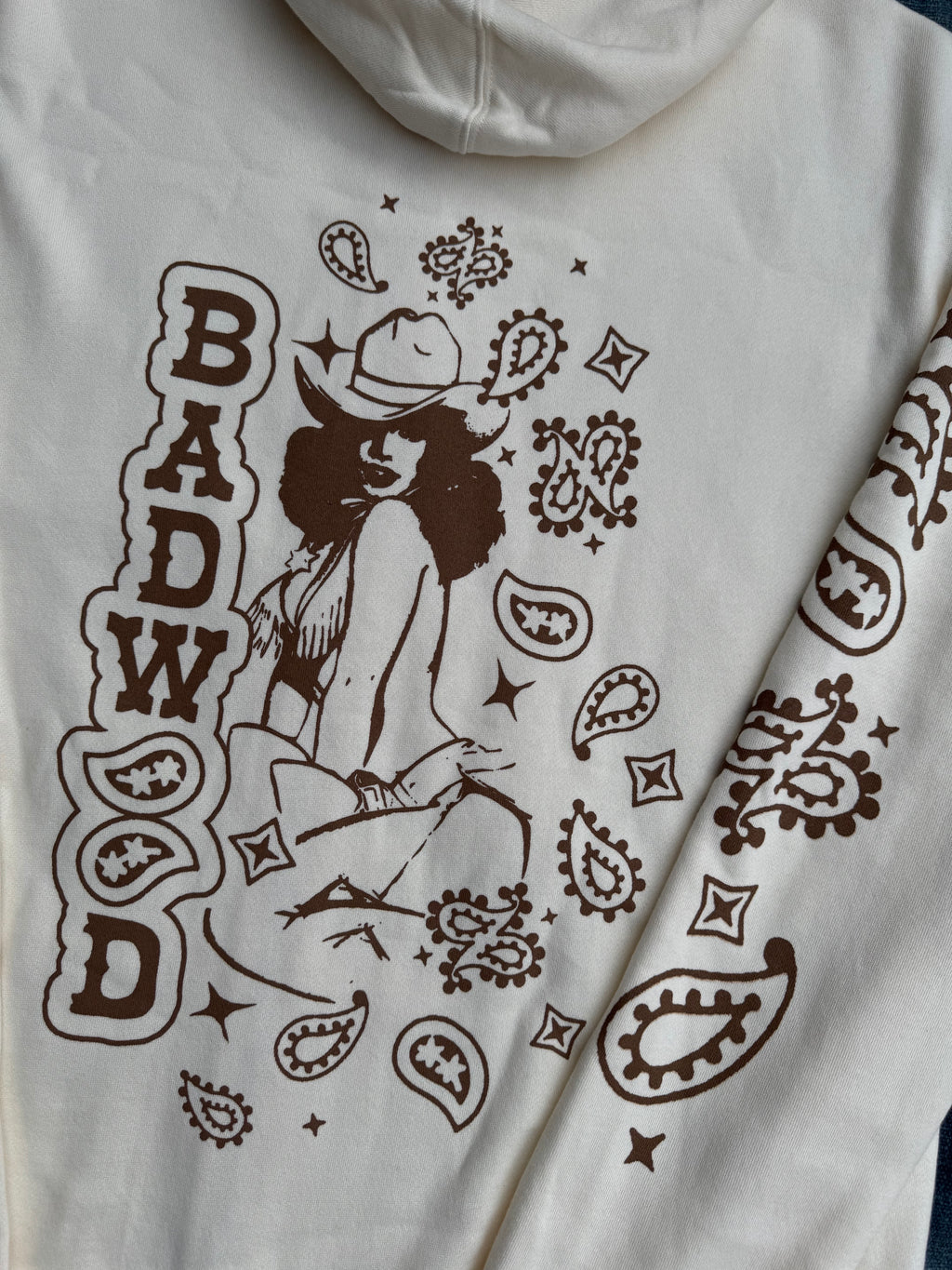 "PAISLEY" UNISEX ZIP HOODIE in BONE