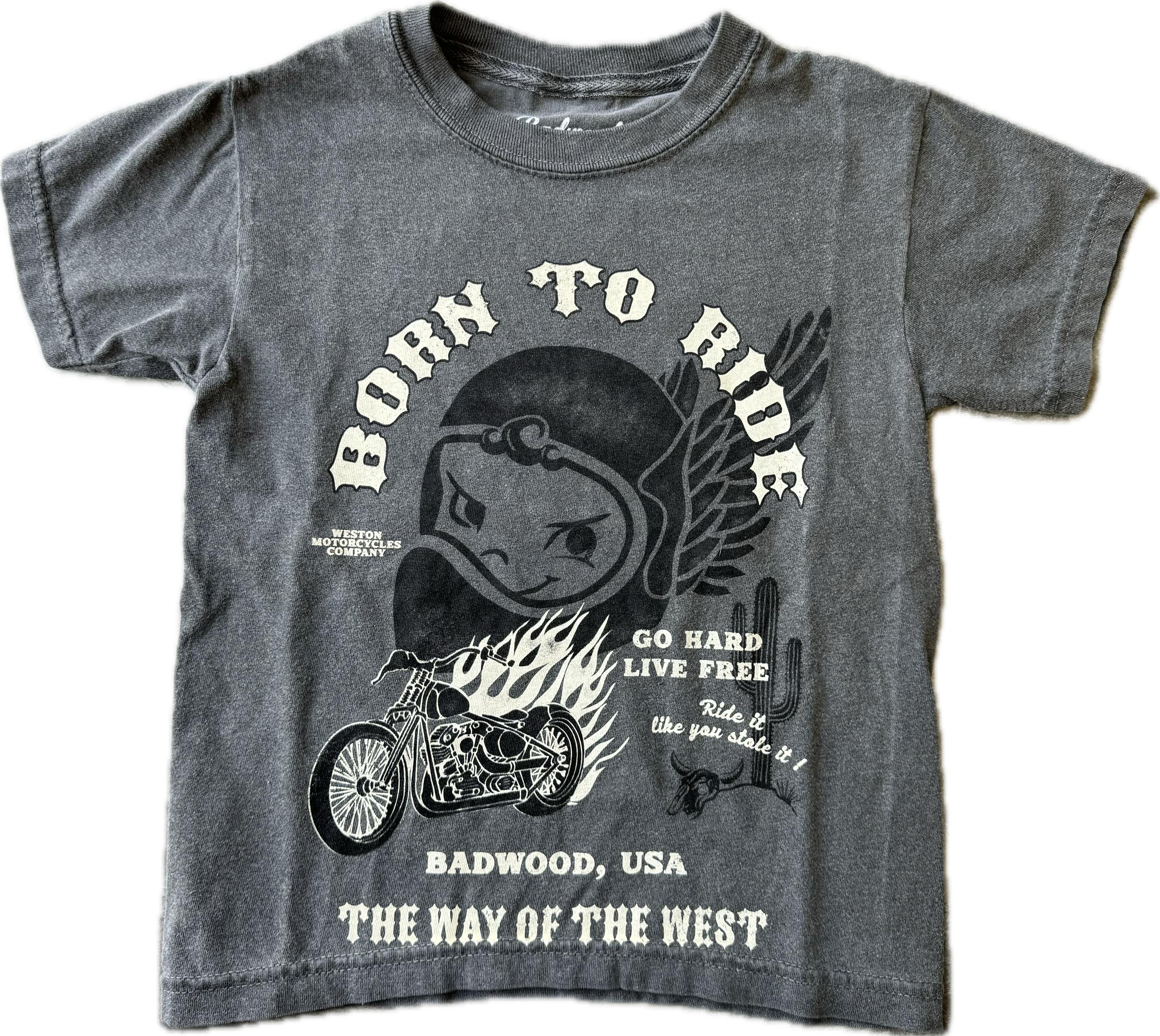 "BORN TO RIDE" Kids Tee in CONCRETE