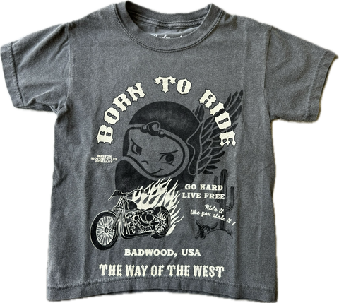 "BORN TO RIDE" Kids Tee in CONCRETE