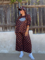 "WILD WEST COAST KIDS" Checkered Set in BROWN