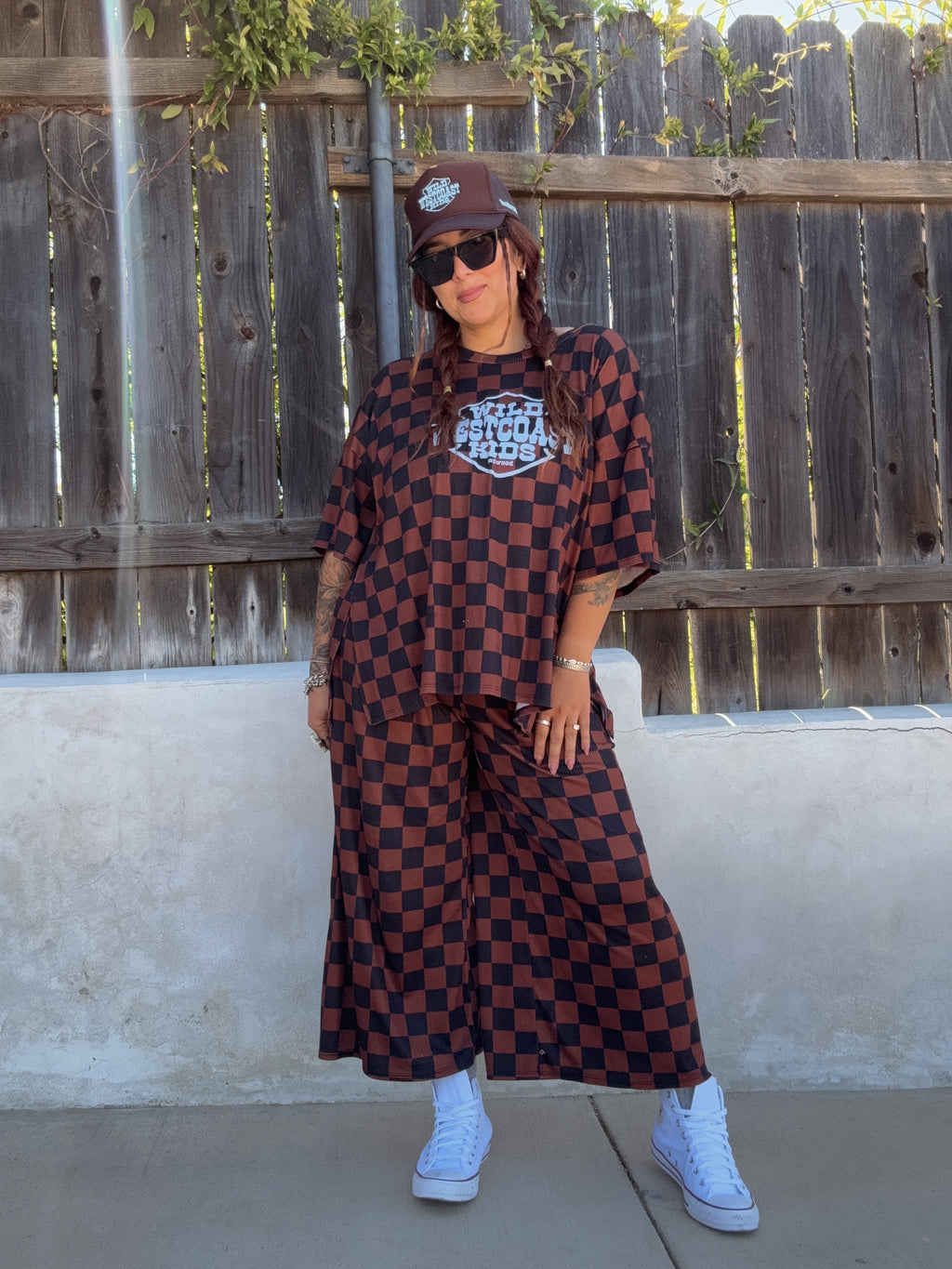 "WILD WEST COAST KIDS" Checkered Set in BROWN