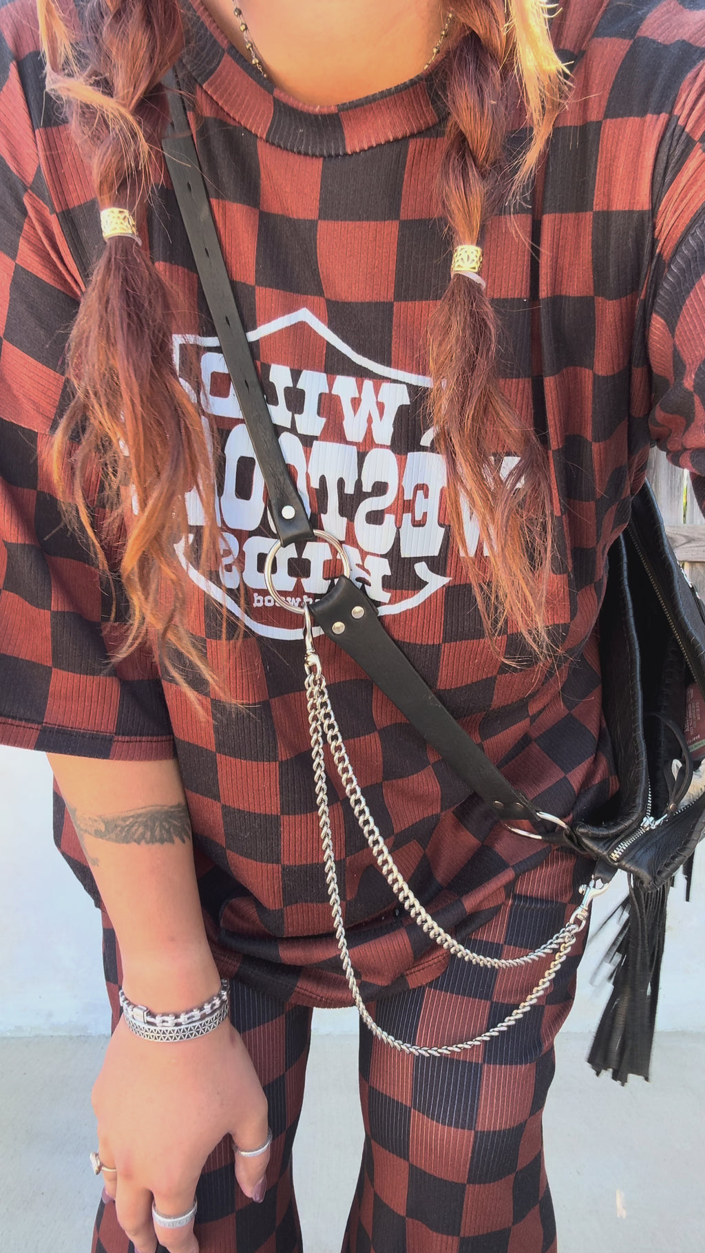 "WILD WEST COAST KIDS" Checkered Set in BROWN