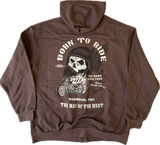 "BORN TO RIDE" Zip Up Hoodie in DIRT