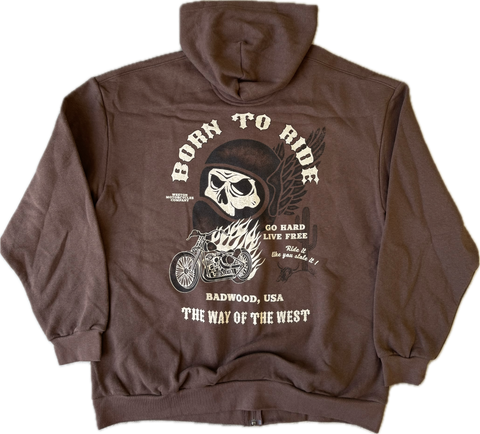 "BORN TO RIDE" Zip Up Hoodie in DIRT